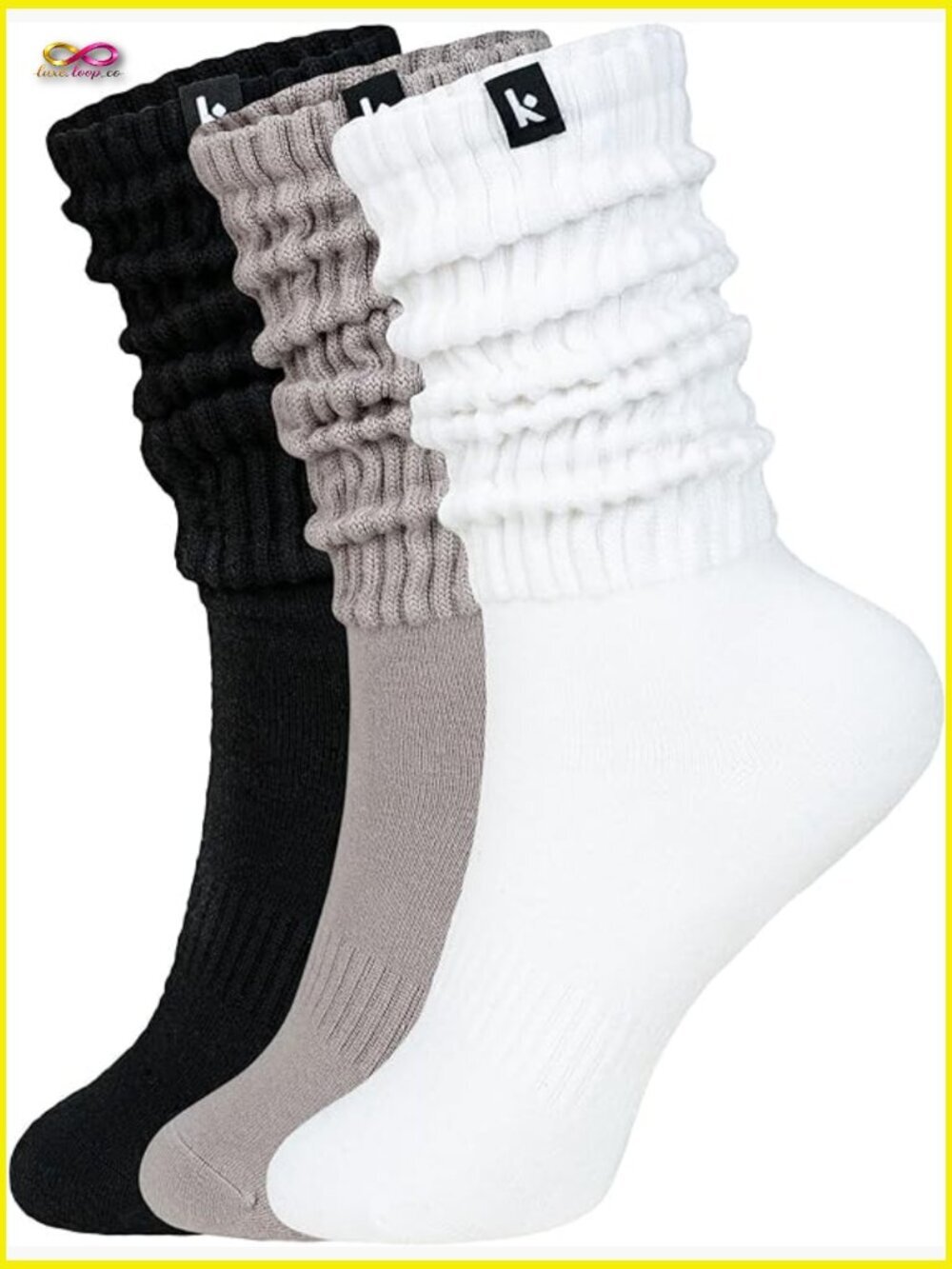 Scrunch Long Crew Socks for Women 3-Pair Pack Soft Breathable Boot Slouch Socks